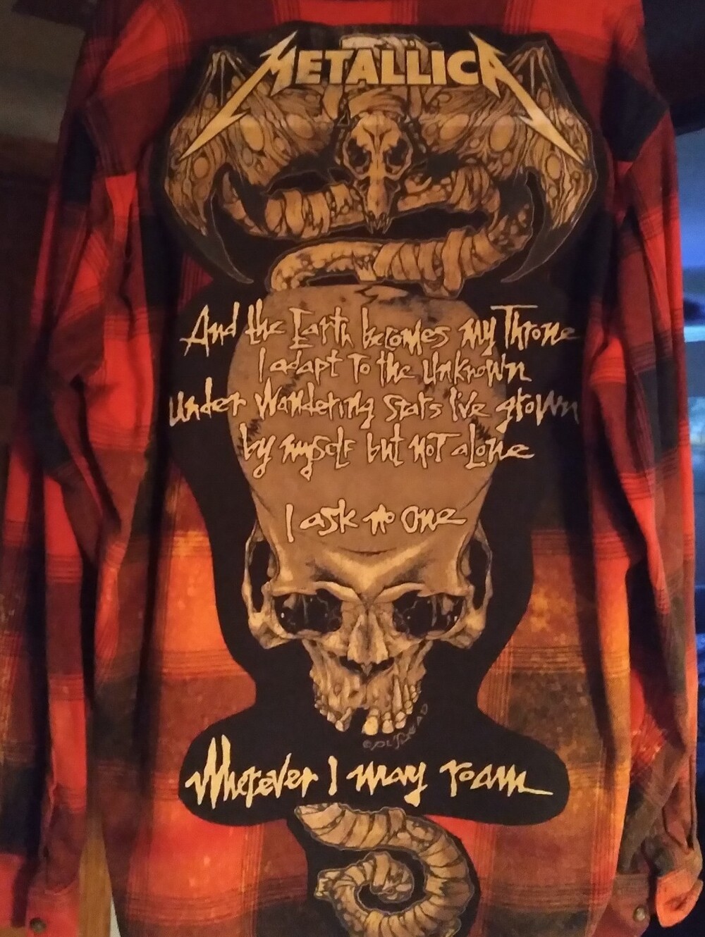 Upcycled Bleached Flannel Shirt W/ Custom METALLICA back Patch